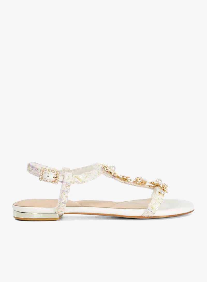 Dune London Floral Embellished Ankle Strap Flat Sandals